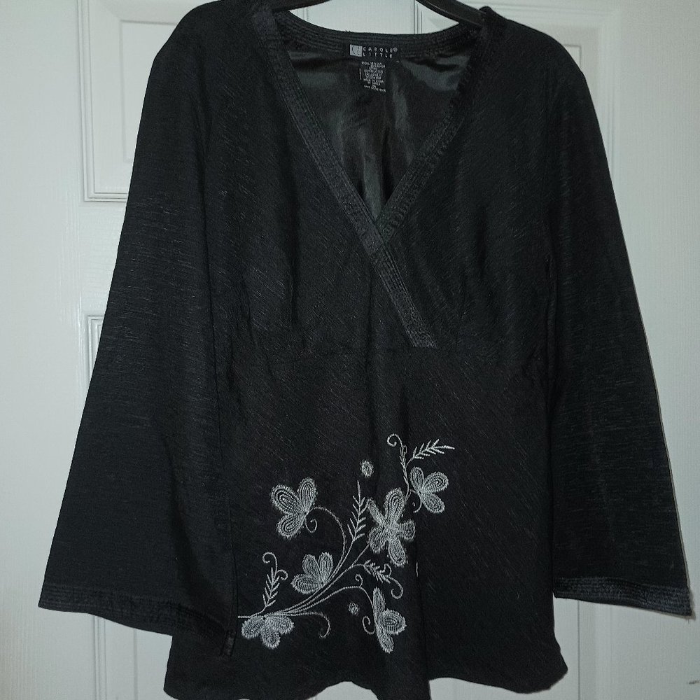 Carole Little Silk Blend Embroidered Shirt Sz M